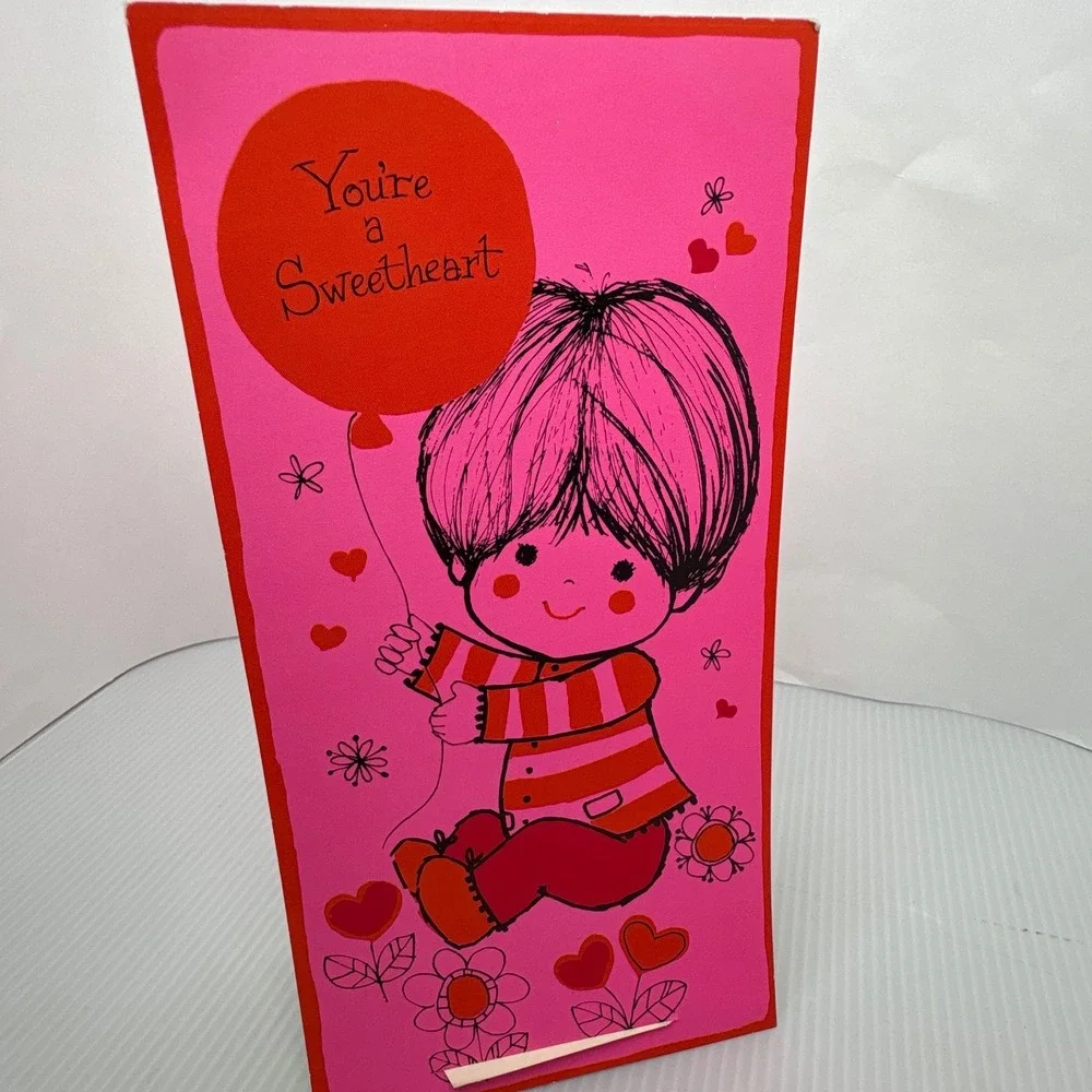 1970s Vintage Buzza Cardozo First Valentine's Day Greeting Card Boy with Balloon